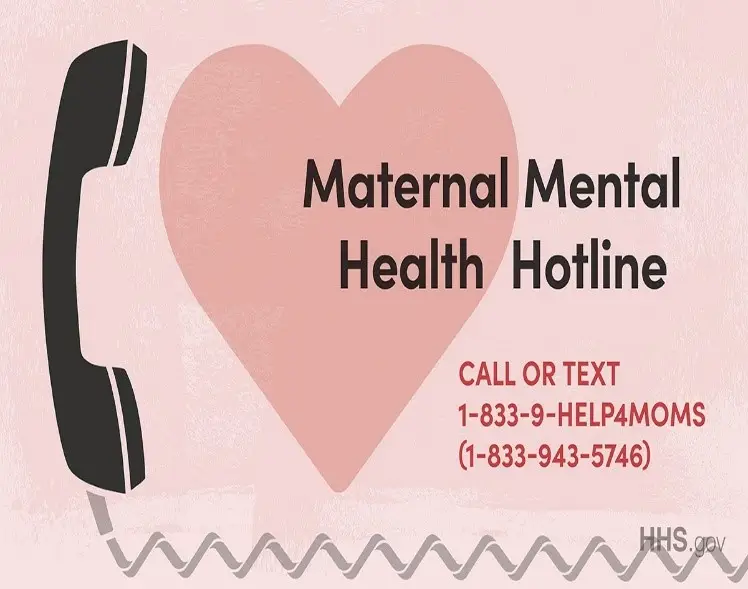 Maternal mental health hotline graphic for pregnant and postpartum women seeking emotional support and crisis help