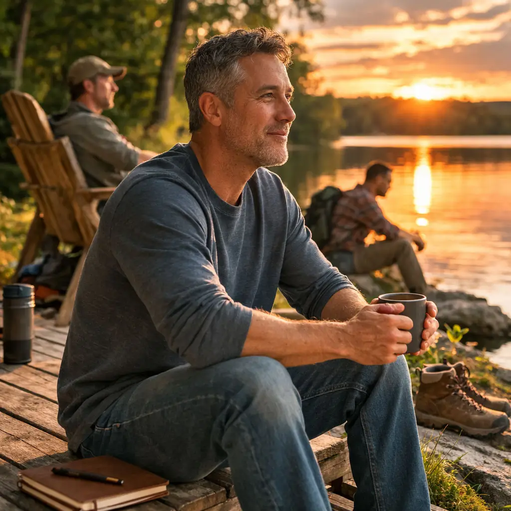 Man sitting outdoors and taking a quiet moment for mindfulness, reflection, and mental well-being