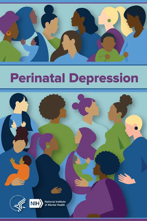Perinatal Depression graphic explaining mental health symptoms, support, and care during pregnancy and after birth