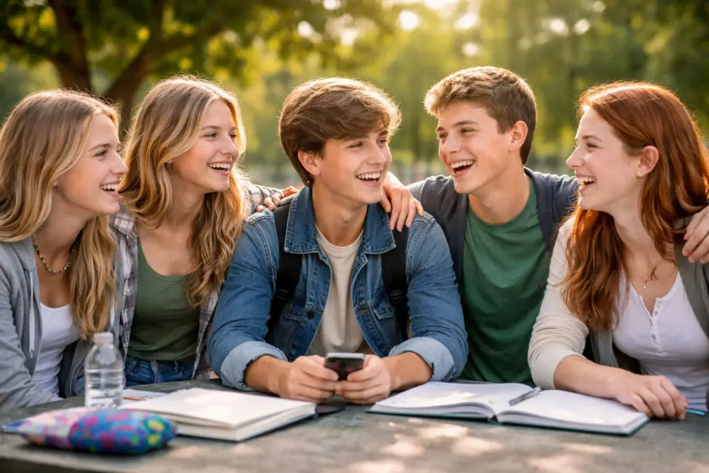 Teens spending time together outdoors while building friendship, connection, and emotional support