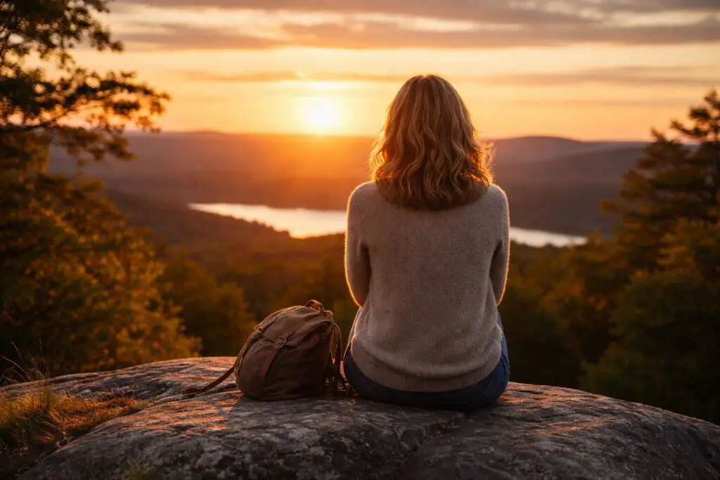 Woman taking a quiet moment for mindfulness, reflection, and emotional well-being